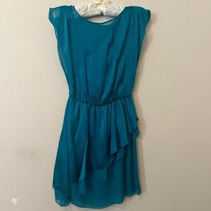 Alice+Olivia Teal Chiffon Satin Mini Ruffle Dress